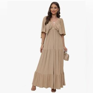 Elegant Tan Maxi Dress XL